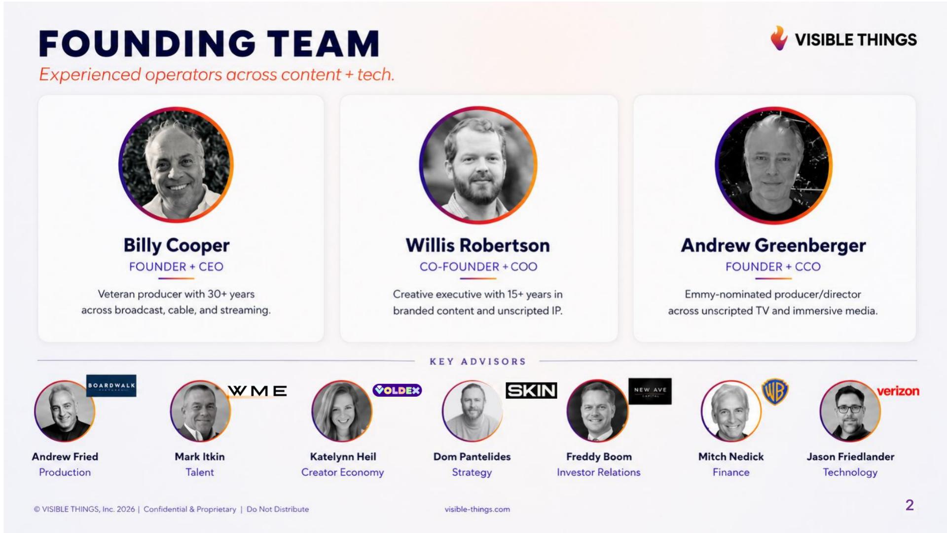 Visible Things founding team and key advisors